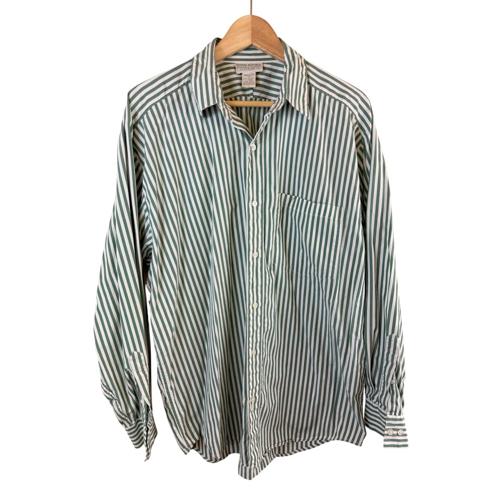 Banana Republic Safari & Travel Vintage Button Down Mens Large Green Striped